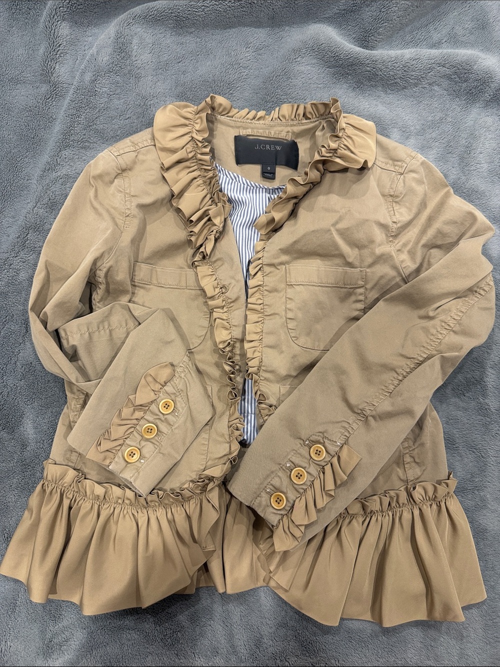 J Crew Ruffle-Trim Tan Jacket Size 0
